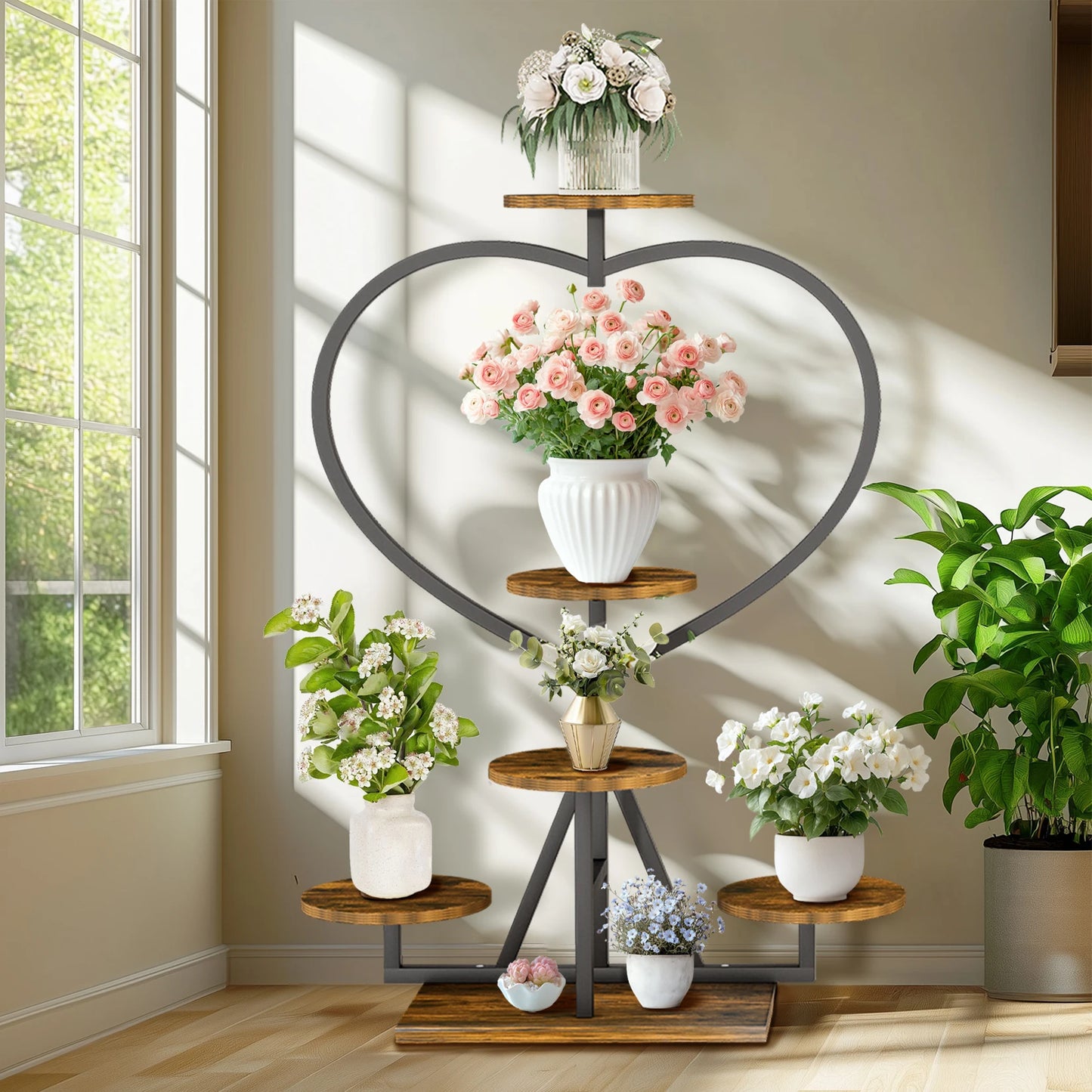 5-Tier Metal & Wood Plant Stand – Tall Indoor/Outdoor Flower Pot Display Rack for Corner