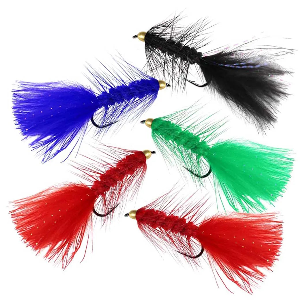 5Pieces Brassbead Wooly Bugger Fly Fishing Flies for Trout, Bass and Salmon-Streamer Assortment Flies Effective Artificial Baits