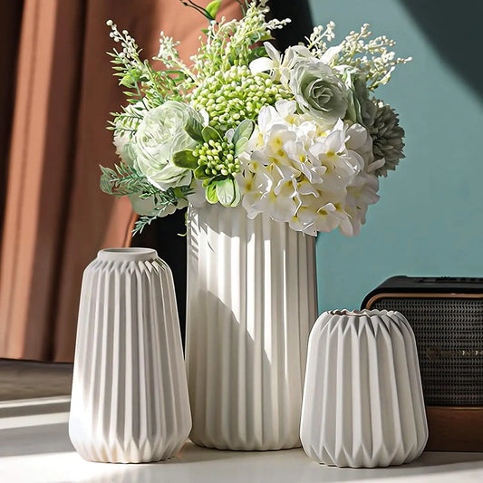 "Minimalist Ceramic Vase Trio – Elegant White Home Décor Set