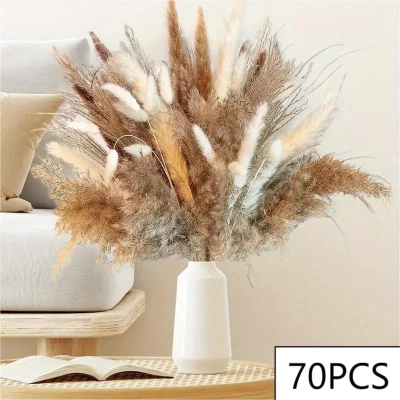 105-Piece Dried Floral Bouquet – Natural Pampas & Rabbit Tail Grass for Boho & Wedding Décor