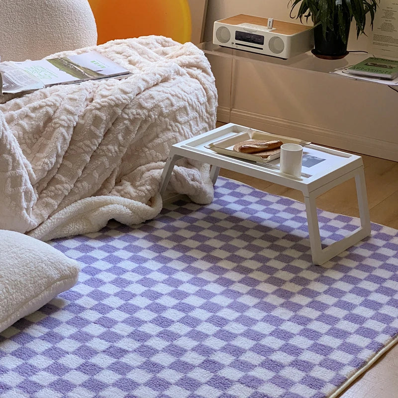 Japanese Style Carpets | Minimalist Living Room & Bedroom Plaid Checkerboard Rug, Large Plush Floor Mat