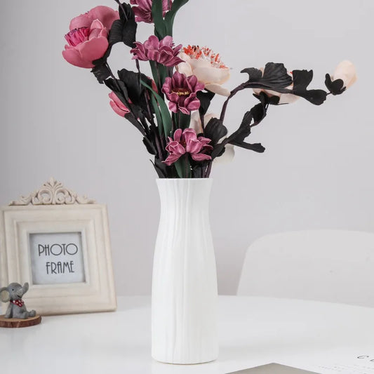 Nordic Minimalist Flower Vase | Solid Color Plastic Pot for Home, Desk & Wedding Decor