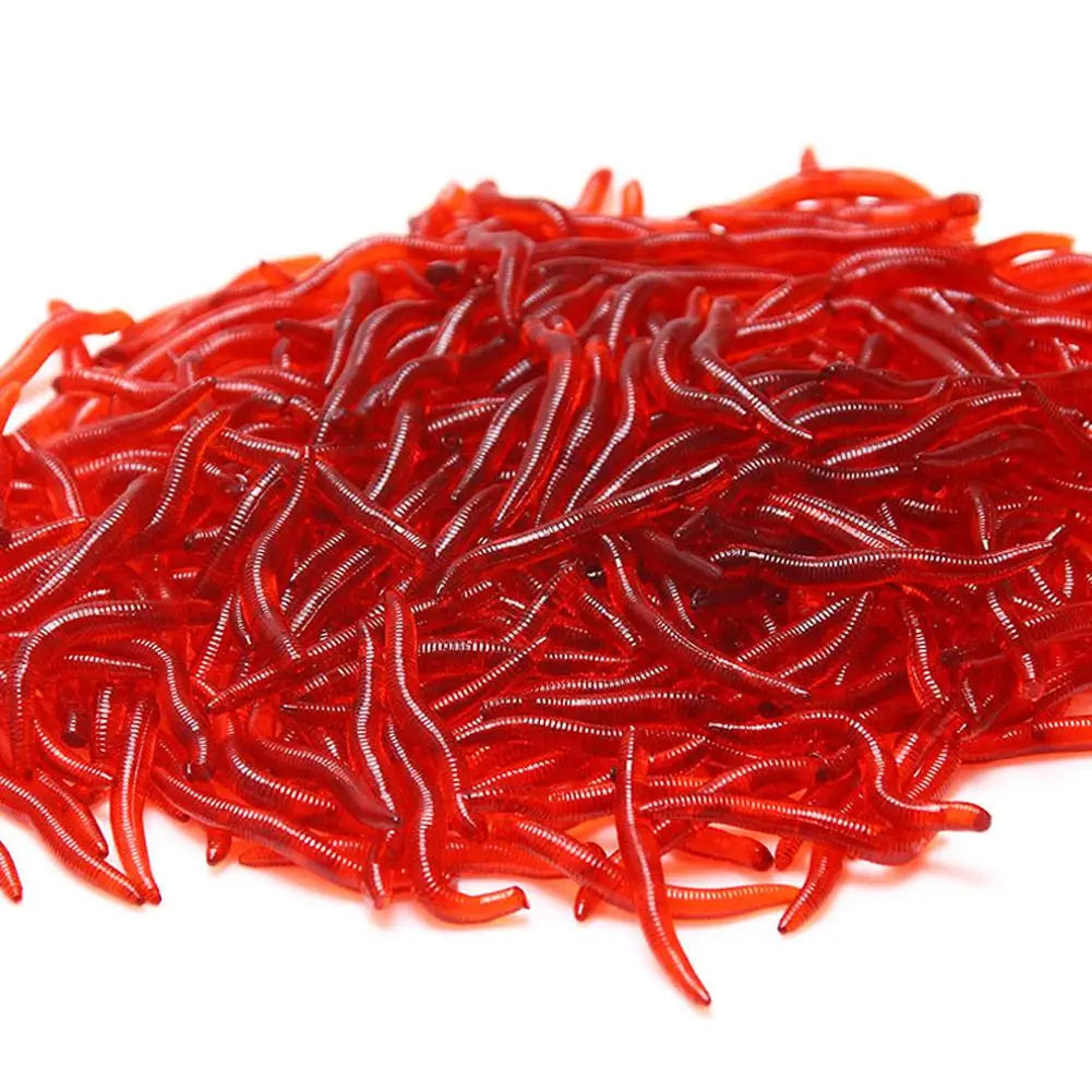 50pcs/100pcs Silicone Red Worm PVC Soft Lures 3.5cm Lifelike Red Worm Earthworm Rubber Baits Shrimp Bass Carp Artificial Fishing