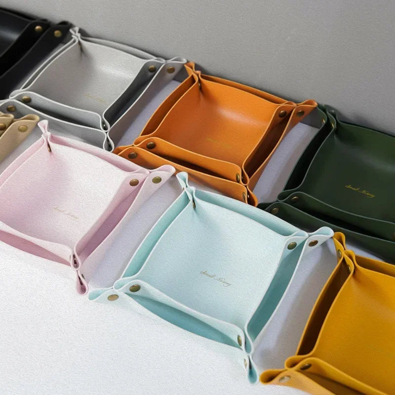 Folding Nordic Leather Storage Box | Desktop Organizer for Jewelry, Cosmetics, Keys & More