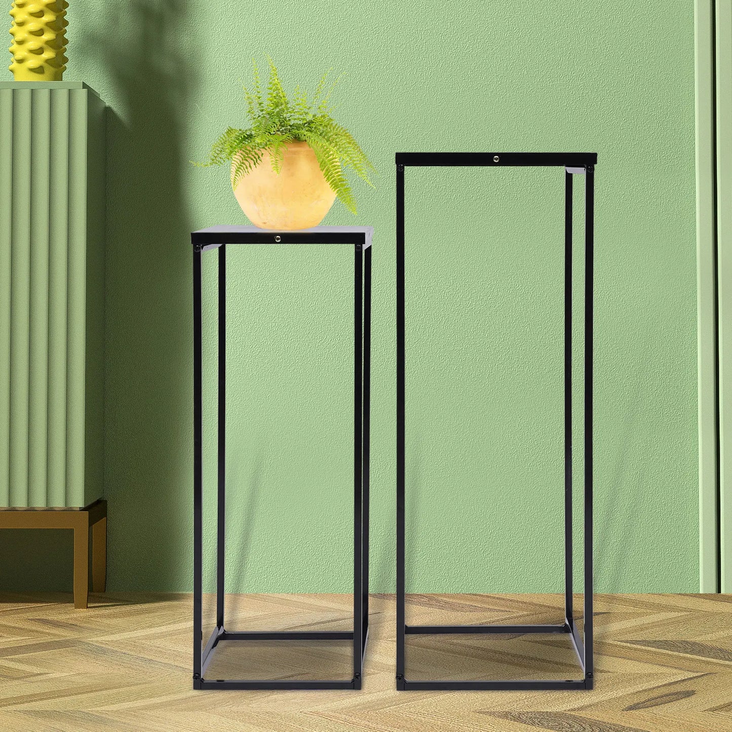 2-Piece Black Metal Plant Stand – Square Flower Holder for Garden & Living Room Décor
