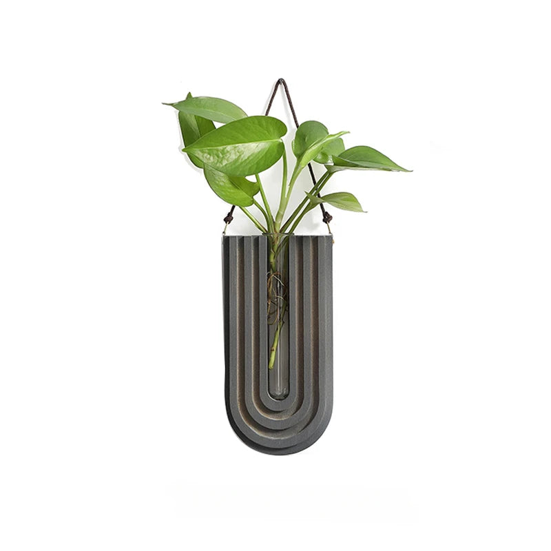 Simple Wooden Wall-Mounted Flower Vase – Hanging Hydroponic Plant Rack for Home & Garden Décor