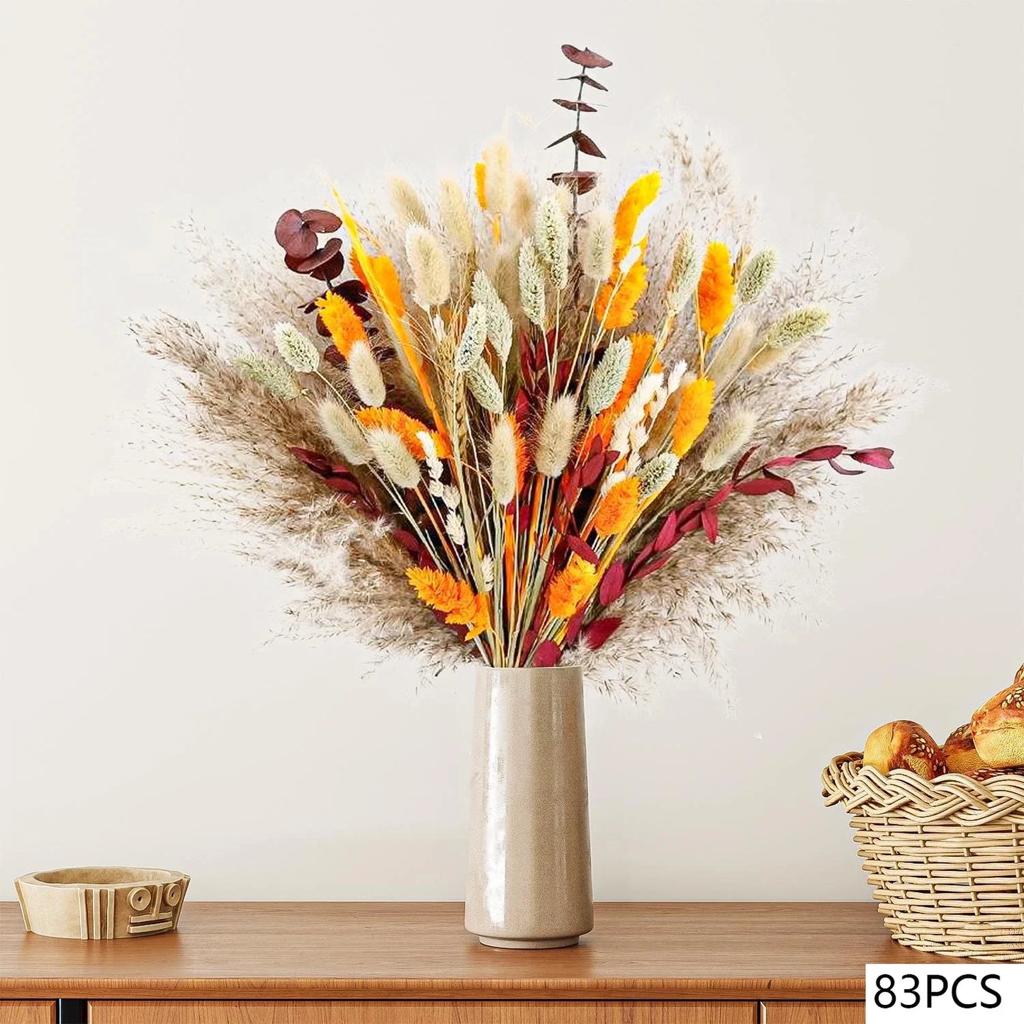 105-Piece Dried Floral Bouquet – Natural Pampas & Rabbit Tail Grass for Boho & Wedding Décor