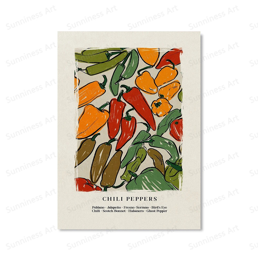 Japanese Hot Chilli Pepper Wall Art  Painting Nordic Posters And Prints