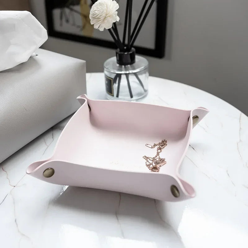Folding Nordic Leather Storage Box | Desktop Organizer for Jewelry, Cosmetics, Keys & More