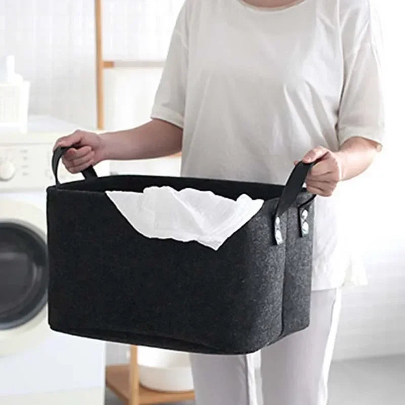 Foldable Laundry Basket | Felt Storage Container for Dirty Clothes, Toys & Books – Living Room & Bathroom Organizer